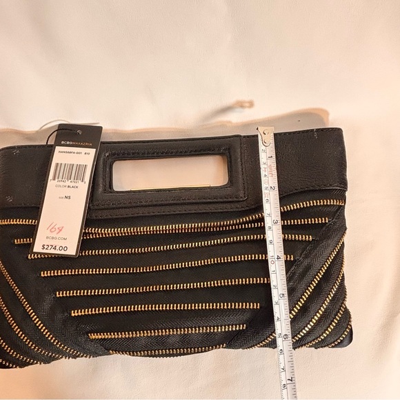 BCBG MAXAZRIA Zipper Leather Black and Gold Clutch Bag With Handle NEW WITH TAG - Picture 9 of 11